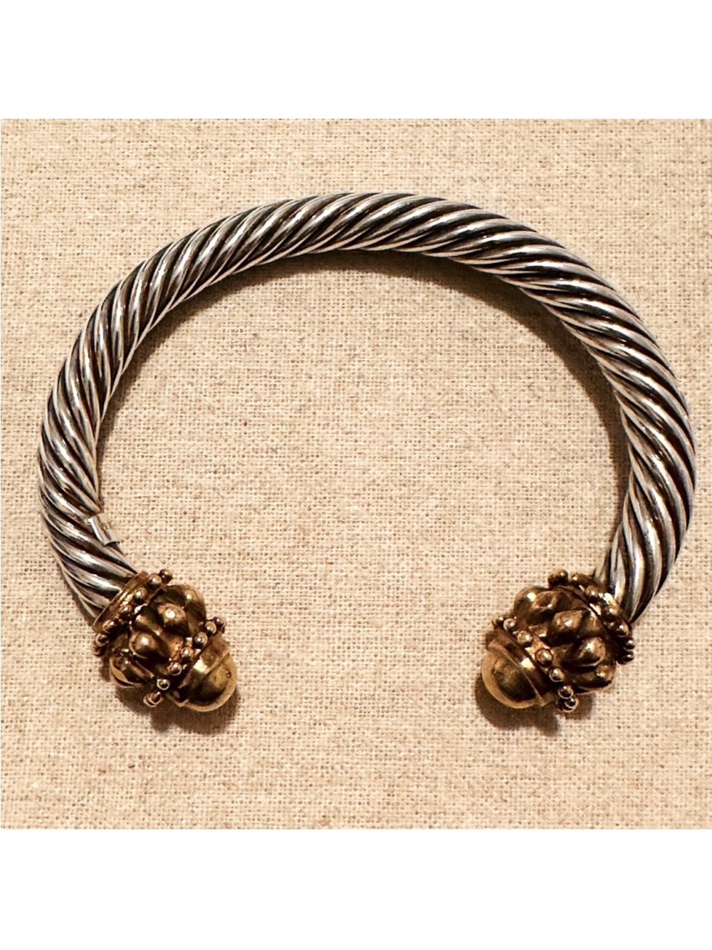 Vintage | Bracelet | Vintage Sterling Silver Cable Cuff Gold Domes | Festival - Picture 11 of 11